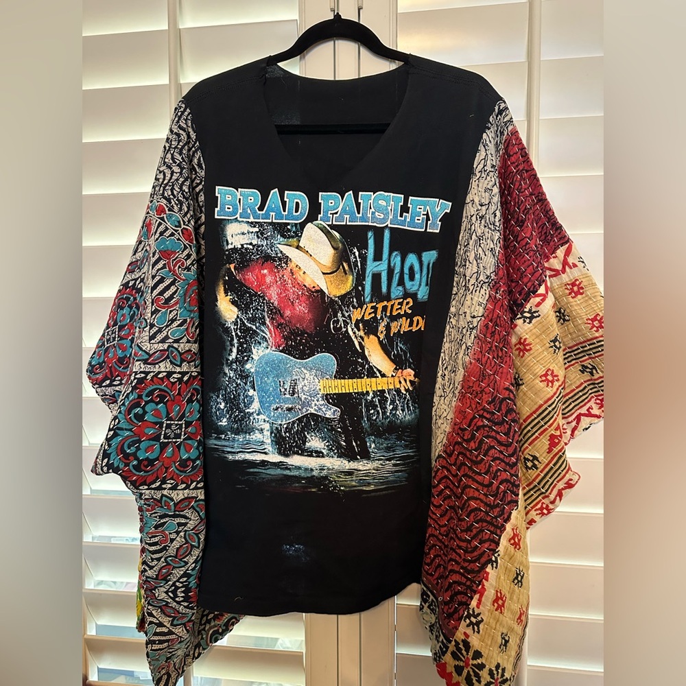 BRAD PAISLEY upcycled kantha tunic top os M L XL 1X 2X 3x